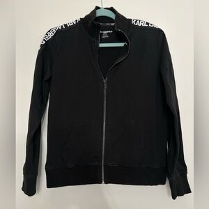 Karl Lagerfeld Black Zip Up Sweatshirt Logo Sleeve Size S